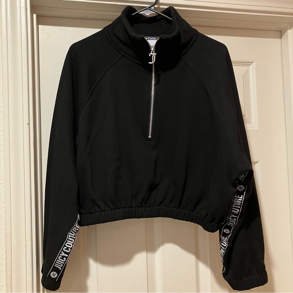 JUICY COUTURE Logo Tape Crop Half Zip Raglan Sweatshirt in Black / White XL - Picture 5 of 8